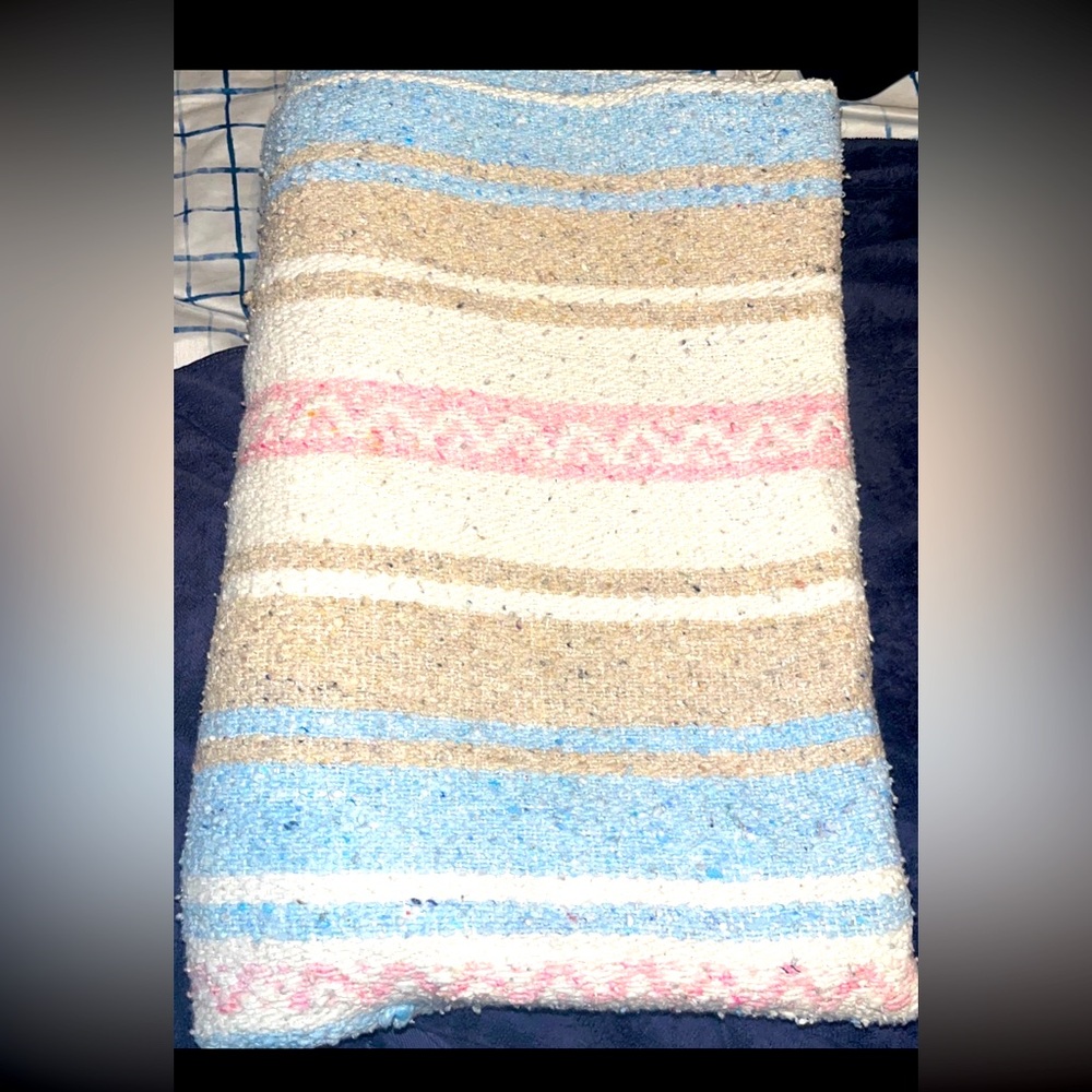 Pastel colored Woven Throw Blanket With Fringe